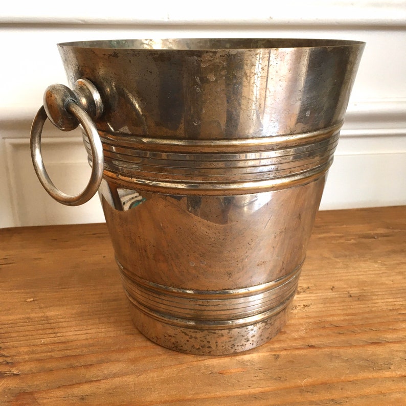 French Vintage Champagne Bucket / French Silver Plated Champagne Pail / Shabby Chic Wedding / French Home Decor / Vintage Wedding Decor image 3