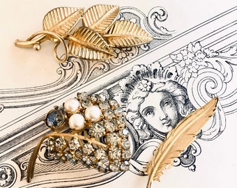 French Vintage Brooch Trio: Vintage Costume Jewelry