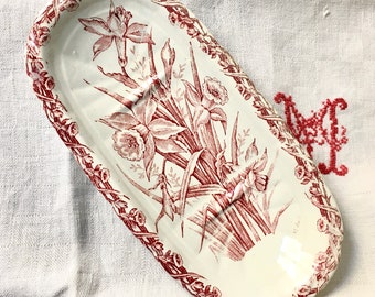 French Vintage Ironstone Transferware Soap Dish / French Country Bath Decor / French Cottage Style / Shabby Chic Decor / French Home Decor