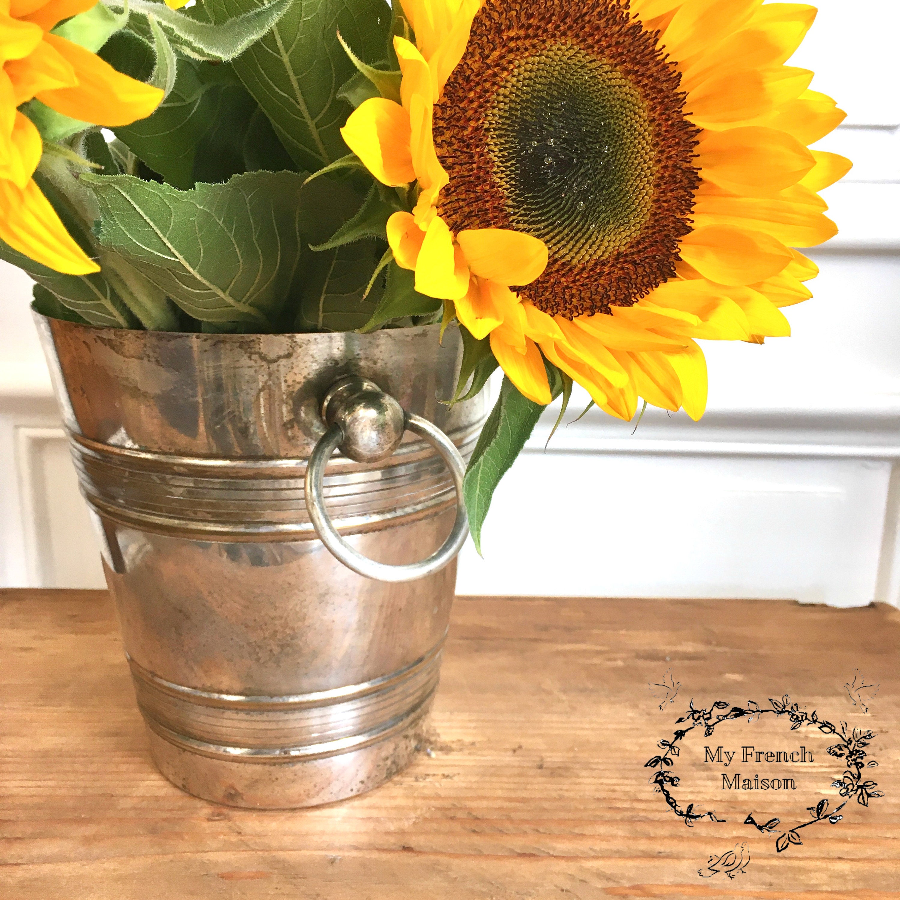 Seau à Champagne Millésimé Français/Seau Plaqué Argent Mariage Shabby Chic Décoration Intérieure Déc