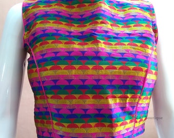 Brocade Saree Blouse: Custom Made Indian Sari, Boatneck Crop Top