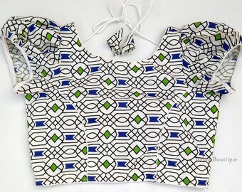 Custom Cotton Saree Blouse: Multicolor Sari Choli, Padded Backless Design