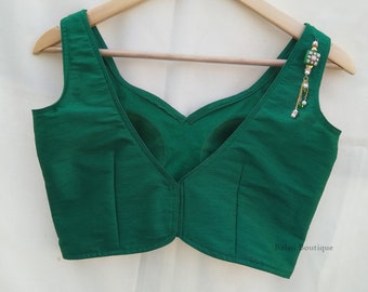 Designer Green Raw Silk Blouse: Bridal Sari Top