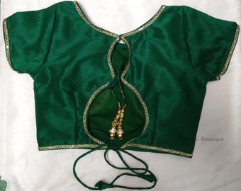 Made To Order Green Saree Blouse Raw Silk Bollywood Sari Blouses Choli