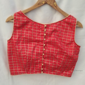 Red Cotton Saree Blouse: Boatneck Indian Crop Top