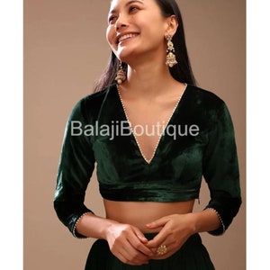 Made To Order Indian Green Saree Blouse, Designer Saree Blouse, Readymade Saree Blouse, Bottle Green Sari Blouse, Bollywood Sari Blouse