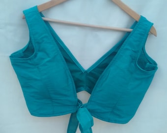 Made To Order Raw Silk Saree Blouse: Deep Neck Bollywood Crop Top