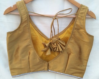 Made to Order Raw Silk Sari Blouse: Medallion Yellow/Gold Indian Wedding