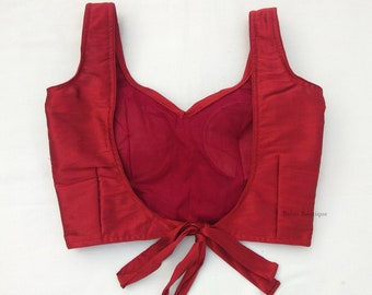 Mahroon Raw Silk Saree Blouse: Readymade Bollywood Crop Top