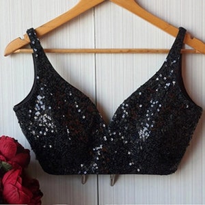 Black Sequins Saree Blouse: Custom Made Bollywood Sari Top
