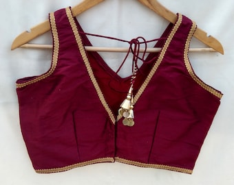 Chemisier sari en soie brute sur commande : haut court festif Bollywood