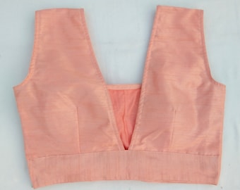 Made To Order Baby Pink Raw Silk Sari Blouse: Bollywood Partywear Top