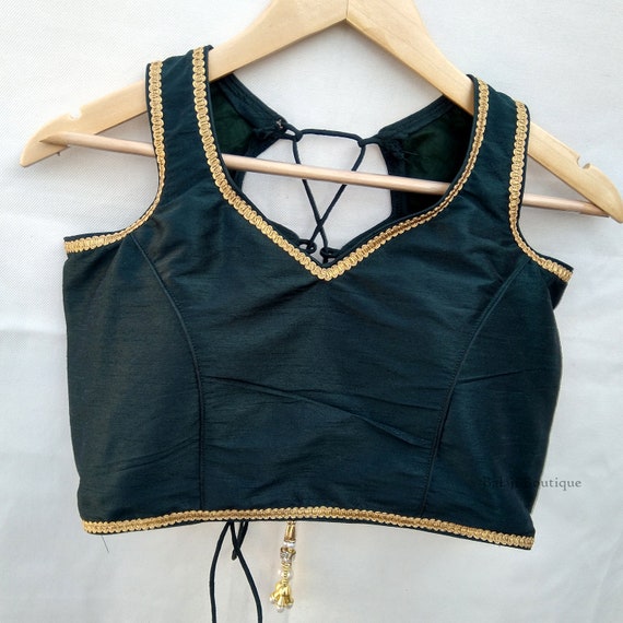 Made To Order Raw Silk Saree Blouse: Indian Partywear Crop Top