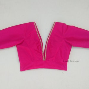 Made To Order Pink Saree Blouse, Sari Blouse, Women Blouse, Indian Sari Blouse, Deep V Neck Blouse, Bollywood  Blouse, Blouse With Sleeves