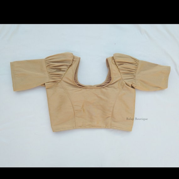Golden Saree Blouse With Puff Sleeves 