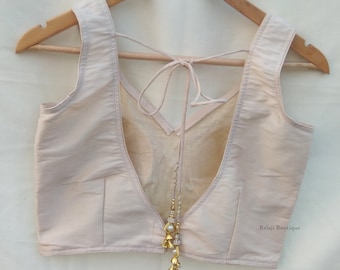 Bollywood Raw Silk Saree Blouse Indian Designer Sari Crop Top