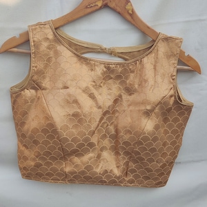 Gold Brocade Sari Blouse: Custom Made Bollywood Partywear