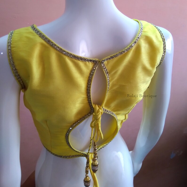 Beautiful Yellow Saree Blouse With String Pattern Fancy | Etsy