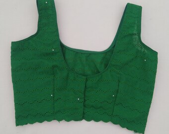 Made To Order Green Chicken Sari Blouse: Bollywood Crop Top