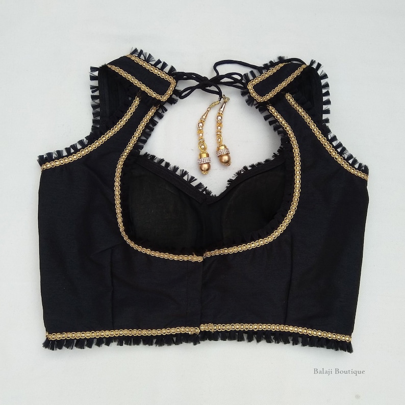 Beautiful Black Partywear Blouse With Golden Zari Border | Etsy