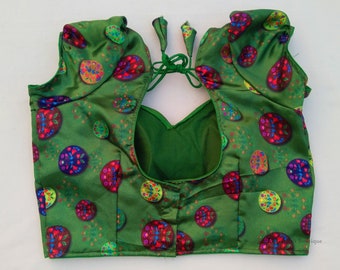 Green Digital Print Silk Saree Blouse: Bollywood Partywear Choli