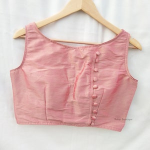 Made To Order Raw Silk Saree Blouse: Boatneck Bollywood Top