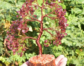 Red Garnet Crystal Tree: Handmade Copper Bonsai Sculpture