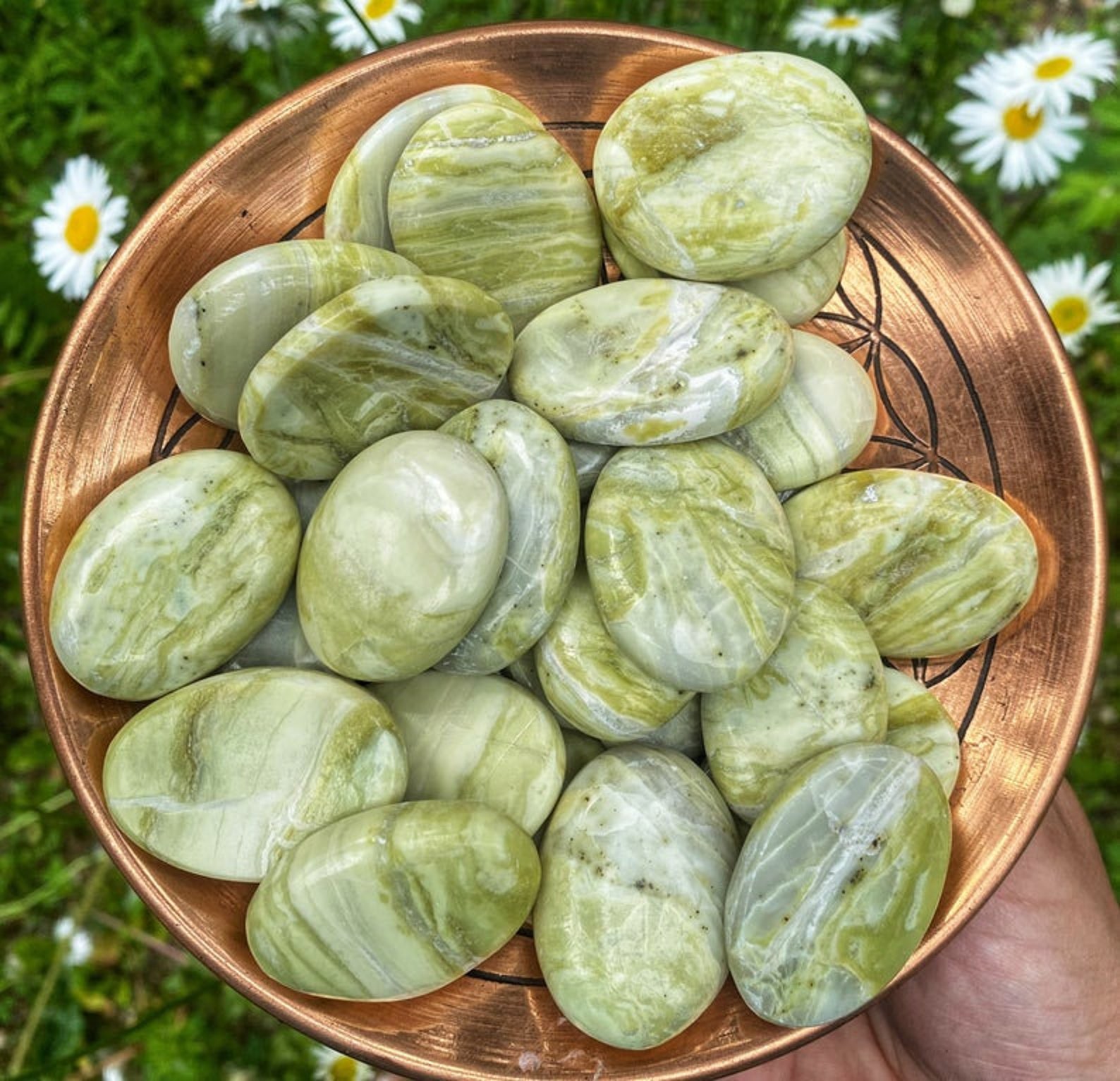 Yellow Serpentine Palm Stone For Healing Crystals Pocket Etsy