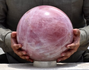 Customised Large Rose Quartz Sphere: 250MM Crystal Ball, Chakra Healing Decor
