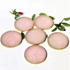 Natural Rose Quartz Coaster | Gold Electroplated Coaster | Gift For Her Him | Coffee Home Decor Table Ware | Unique Crystal Coaster Slice