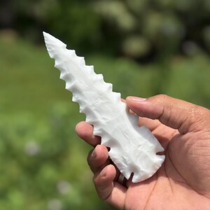Hand Knapped White Jade Glass Arrowhead: Spiritual Altar Decor, 5.5-6&quot;