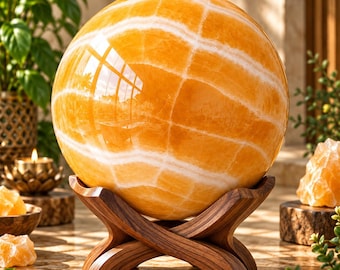 Anpassad stor orange kalcitsfär, naturlig kristall för chakrahealing