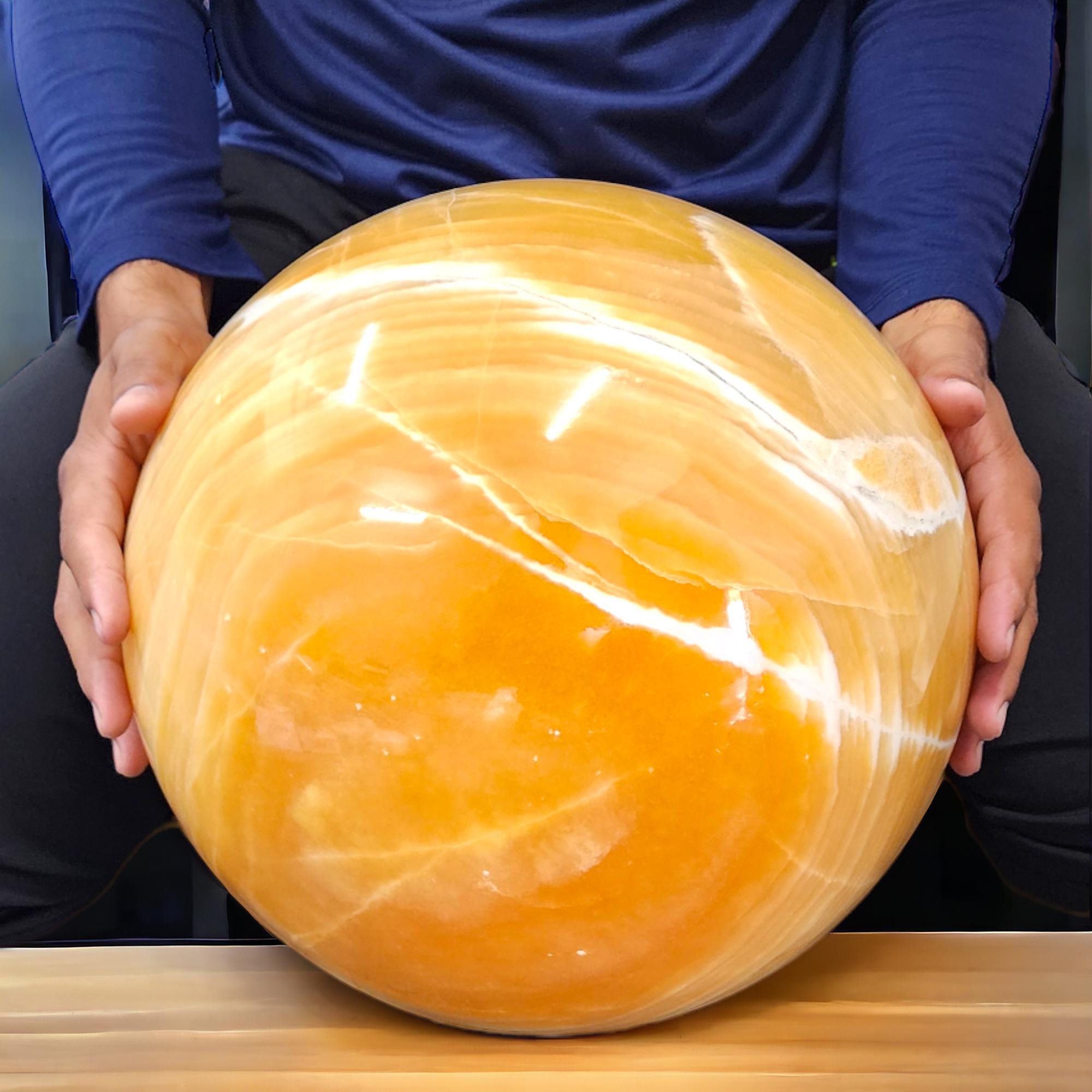 Customised Large Orange Calcite Sphere: Chakra Healing Crystal Decor