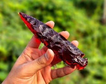 Handcrafted 6-Inch Red Obsidian Arrowhead: Large Crystal Spearhead