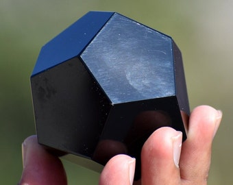 Black Obsidian Dodecahedron: Handmade Feng Shui Crystal (40-60mm)
