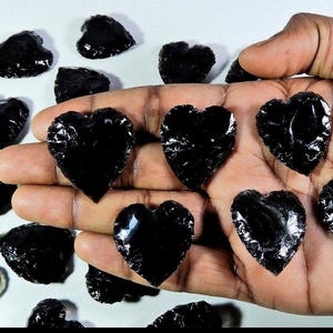 50 Black Obsidian Heart Crystals: Hand Polished Cabochons