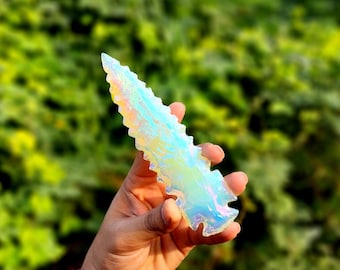 Punta di freccia in opalite, cristallo Angel Aura, lancia realizzata a mano per la creazione di gioielli