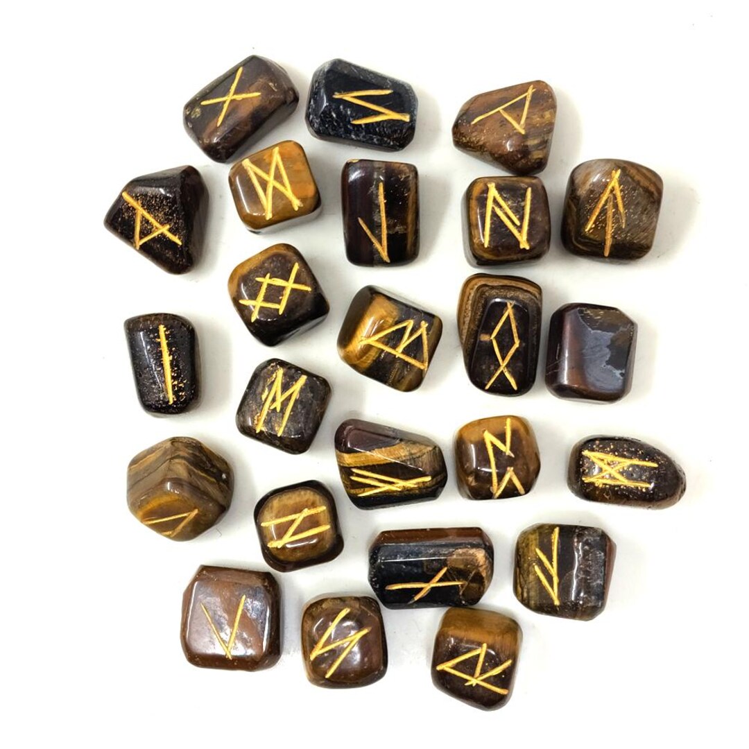 Rune Eye Triangular Hand Carved Tiger Eye Rune Set – Elder Futhark Runes, Divination Tools ...