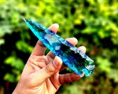 Handmade Blue Aqua Obsidian Arrowhead: Large Crystal Spearhead