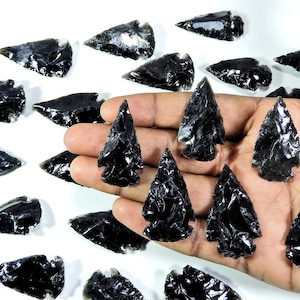 50 Hand Carved Black Obsidian Arrowheads: Bulk Crystals, DIY Pendants