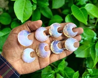 50 Handmade Opalite Crescent Moon Pendants: Jewelry Making Supplies