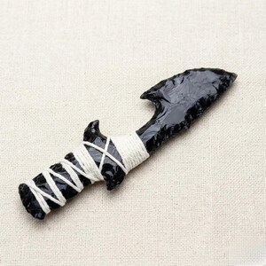 Black Obsidian Athame | Hand Knapped Notched Dagger | Primitive Ritual Knife | Altar Tool