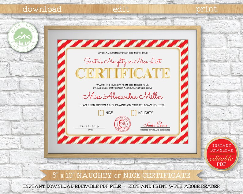 EDITABLE Naughty or Nice List Certificate Printable | Etsy