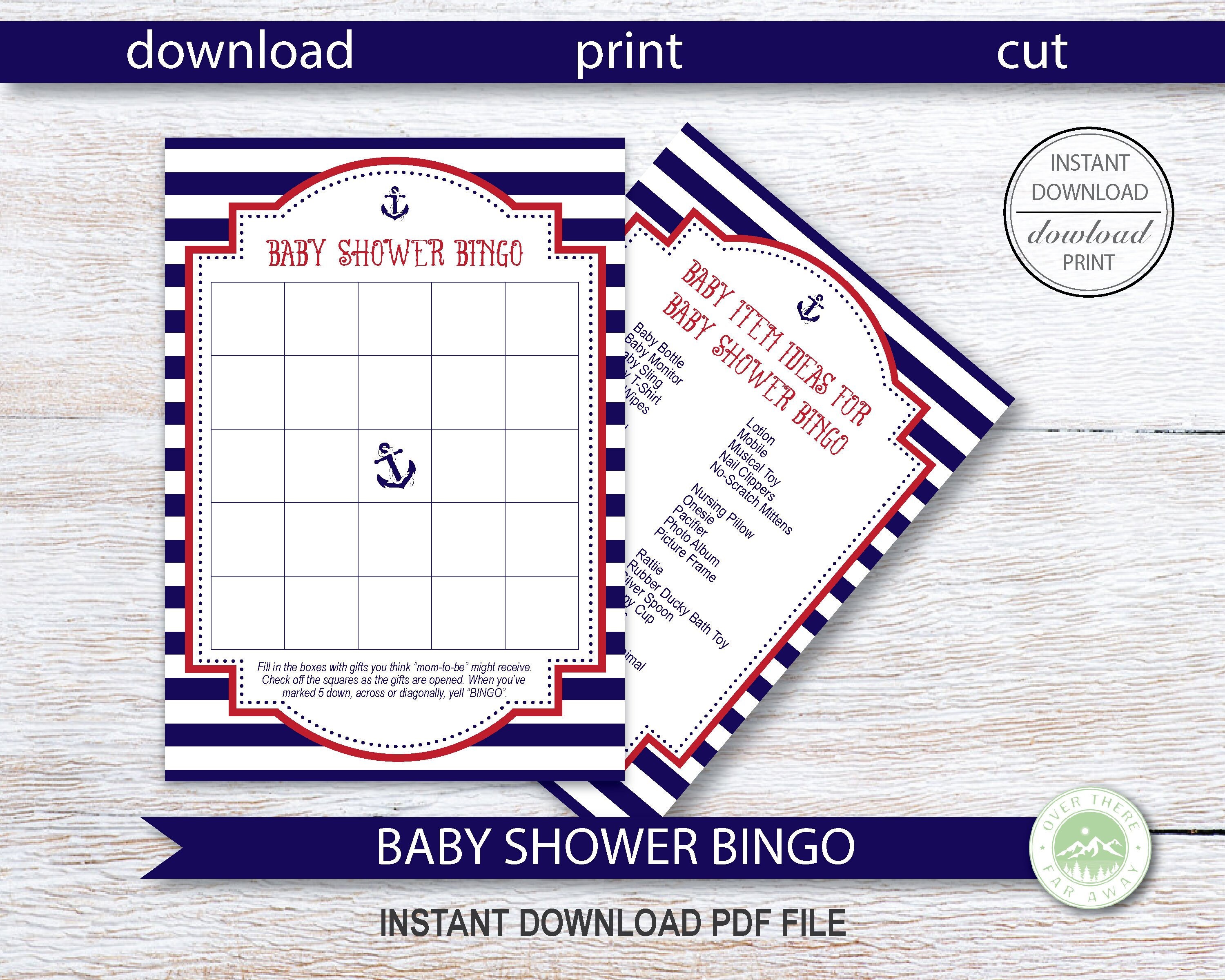 Nautical Baby Shower Bingo Game Printable Bingo Card Anchor Etsy