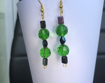 Items similar to Cute Green and Black Dangle Earrings on Etsy