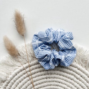 Scrunchie kariert, blau weiß, aus Baumwolle | Haargummi für Mädchen | Zopfgummi