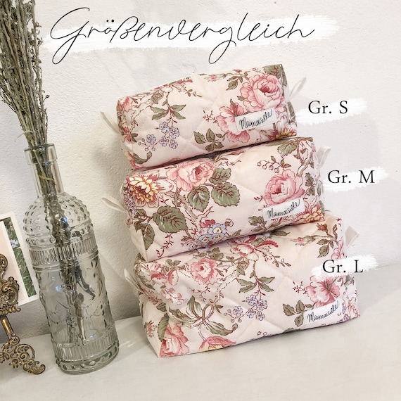 Kosmetiktasche Aus Frottee, Mit Blümchen, Klein Groß