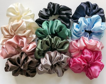 Scrunchies aus Satin | schwarz, weiß, blau, grün, pink, rosa, beige | Haargummis für Damen | Zopfgummis für Mädchen