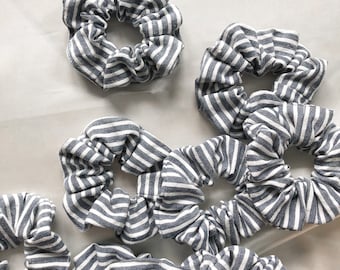 Scrunchie TAMARA / hair rubber, braided rubber with stripes, grey, white, striped, cotton / handmade