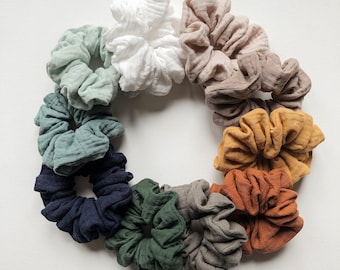 Scrunchies aus Musselin, grün, rosa, weiß, beige, oliv, mint, blau | Haargummi für Damen | Zopfgummi für Mädchen | handmade